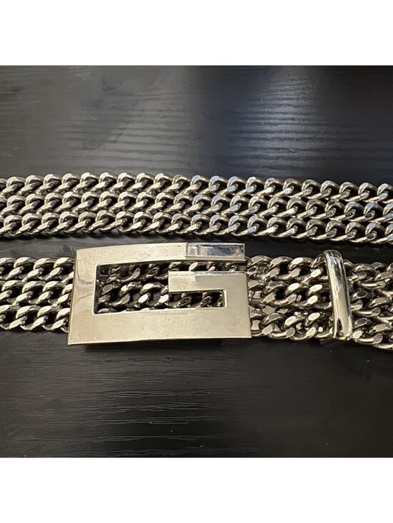 Vintage Chain Belt Silver Tone Multi Strand G Buckle Statement Waist Belt main image 6